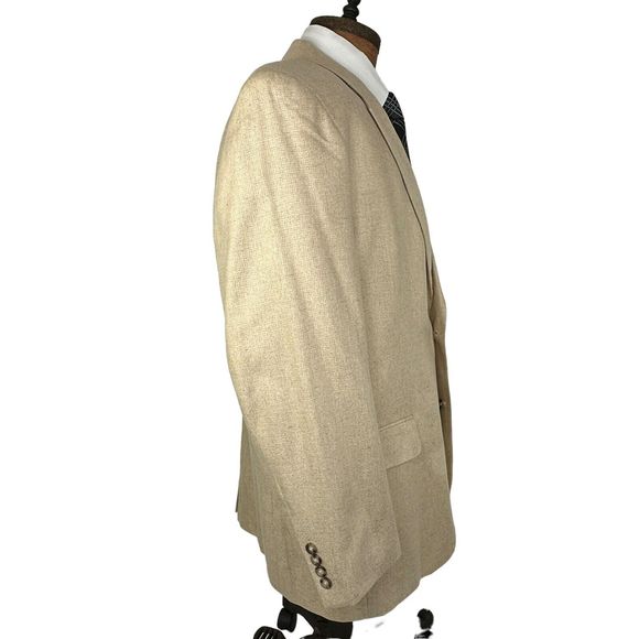 Jos A Bank Wool Silk Beige Two Button Blazer Sport Coat Mens 43R - Picture 3 of 5